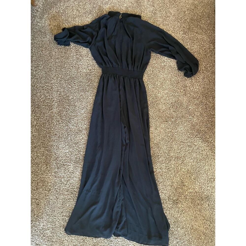 Vince Camuto Split Neck Wide Leg Jumpsuit Rich Black - Picture 9 of 11